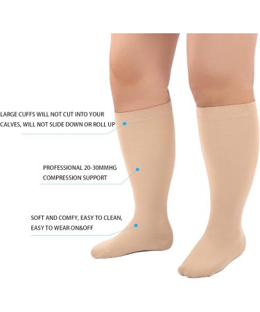 Plus Size Compression Socks for Wide Calves - Medical Knee High Support for Women & Men | 04XL Beige Graduated Compression Socks - Buy Online on GoSupps.com