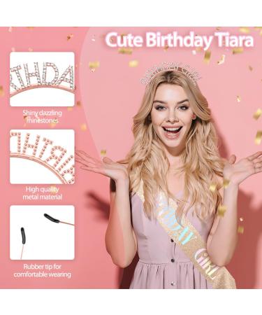 Buy Rose Gold Birthday Sash & Crown Set | Glitter Rhinestone Headband for Birthday Girls - Perfect Accessories for Celebrating Her Special Day - Buy Online on GoSupps.com