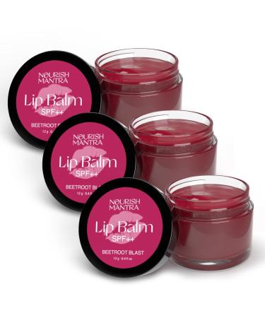 Nourish Mantra Beetroot Blast Lip Balm with SPF | Made with Olive oil Shea Butter Vitamin E and Avocado Oil | For Dry Chapped & Dark Lips | Best for Both Women and Men | 12g (Pack of 3 Beetroot) Beetroot Pack of 3