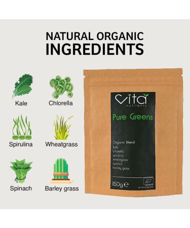Pure Greens Superfood Powder 150g Organic Blend of 6 Plant Based Super Greens Vegan & Gluten Free Vitamin, Fibre & Mineral Rich Made in UK - Buy Online on GoSupps.com