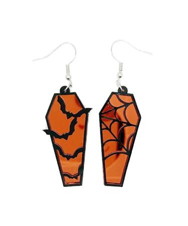 Feylie earring halloween acrylic spider web sarg dangle earring coffin shape earrings funny lightwight jewelry gift statement earring red