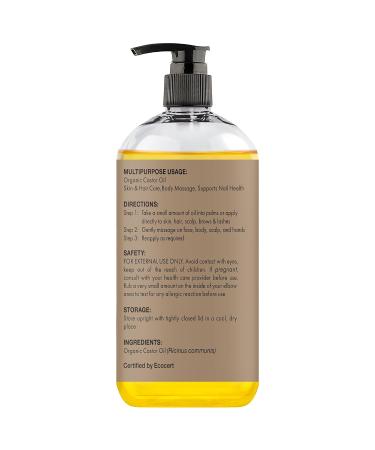 Majestic Pure Organic Castor Oil - 100% Pure Cold Pressed Hexane Free | Stimulate Growth for Hair Eyelashes & Nails | Moisturizing Body & Hair Oil - 16 Fl Oz - Buy Online on GoSupps.com