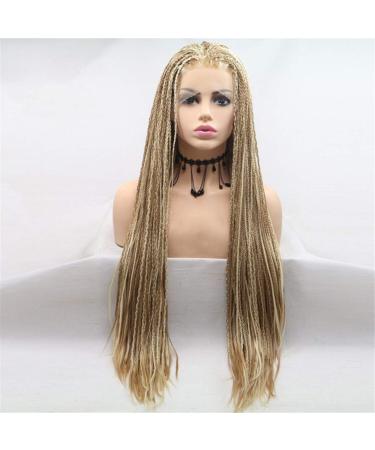 Lace front wigs synthetic long box braids wig for black women blonde micro braids wig baby hair heat resistant lace front wig 24 inches