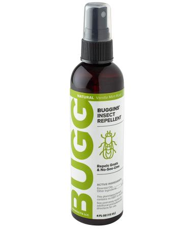 Buggins Natural Insect Repellent, DEET-Free, Repels Gnats & Flies, Plant Based, Vanilla Mint & Rose Scent, 4-oz