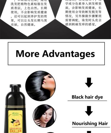 Ginger Lot de 2 shampoings Herbal Natural Fast Blacking Gray Hair Dye Black Shampooing Dye for Hair Coloring Anti-Hair Loss Hair Care Natural Black Hair Shampooing (Noir) - Buy Online on GoSupps.com