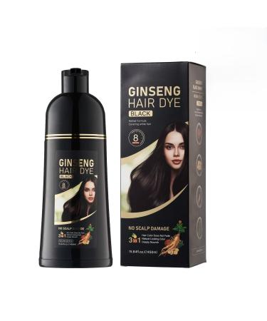 Shampooing de coloration naturelle au ginseng - 450 ml - Avec extrait de ginseng - Doux pour le cuir chevelu - Colorant et nourrissant - Facile utiliser (noir)