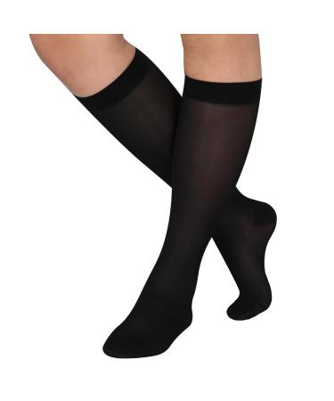 Athbavib Knee-High Sheer Compression Socks for Women 15-20 mmHg Closed Toe Compression Socks for Swelling Soreness Black1 Large