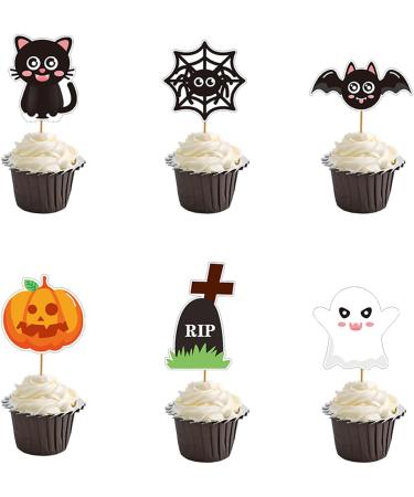 49 Pcs Halloween Cake Toppers Happy Halloween Party Decoration Supplies DIY Cartoon Cupcake Toppers Pumpkin Ghost Cake Flag Kids Birthday Favors (A) - Buy Online on GoSupps.com