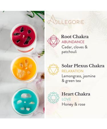 Chakra Abundance Candle Set of 3 with Crystals | Aromatherapy Meditation Yoga & Reiki Gifts | Mindfulness Candle Box - Buy Online on GoSupps.com