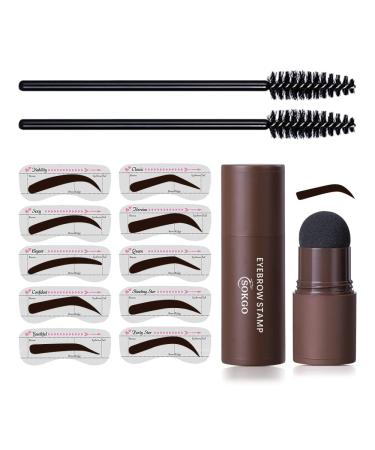 Sokgo Eyebrow Stamp, One Step Eyebrow Stamp Shaping Kit, Professional Eyebrow Stamp Stencil Kit, Long Lasting Eyebrow Makeup Eyebrow Tools Powder Kit for Women… (Dark brown), 13 Piece Set