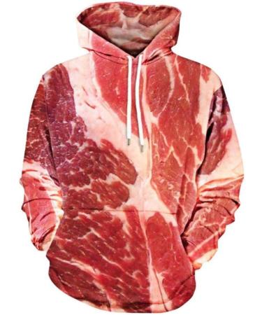 Bigfanshu Women's Fashion Unisex 3D Printed Raw Meat Pullover Long Sleeve Hooded Sweatshirt Tops Blouse Red - Buy Online on GoSupps.com