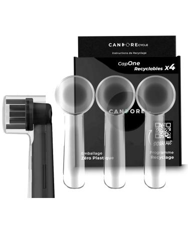 Candore - 4 Cap One |Protection cap covers - for electrical toothbrush |Recycling program |Packaging without plastic |Color transparent |Ideal for travel transport etui