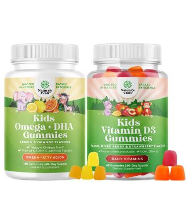 Bundle of Omega DHA Gummies for Kids - Fatty Acids Omega 3 6 9 - Vitamin C for Brain Immunity & Vision and Vitamin D Gummies for Kids - 1000 IU Per Serving - Immune Support Muscle Teeth & Bone Health