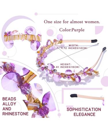 IYOU Bling Crystal Headbands Purple Rhinestone Headwear Gemstone Vintage Party Birthday Hair Accessories for Women and Girls - Buy Online on GoSupps.com