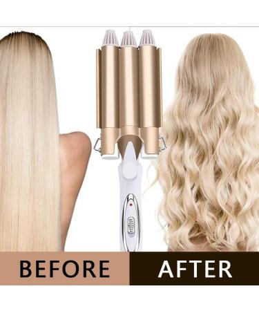 Ten-Tatent 3 Barrel Hair Waver Curling Iron 25mm - 2 Temperatures - Quick Heating - for Long or Short Hair Styling - Heat Resistant Glove - Gold - Buy Online on GoSupps.com