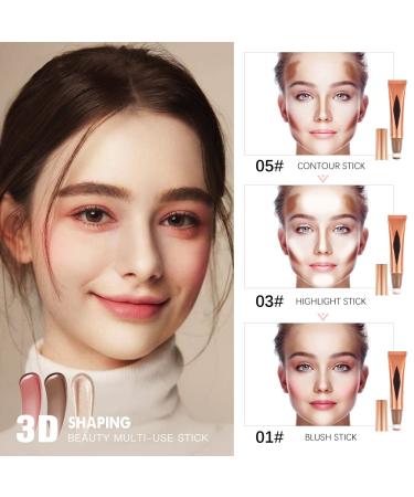 Bronzer & Contour Stick with Cushion Applicator - Natural Matte Finish, Lightweight & Blendable Cream Contour - Liquid Contour Set (01 Blush, 03 Highlighters, 05 Contour Shades) - Buy Online on GoSupps.com