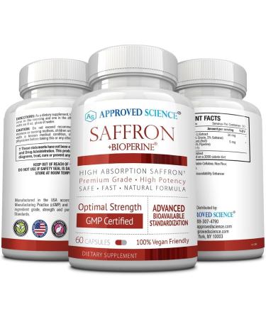 Buy Approved Science Saffron - 3% Crocin 2% Safranal - High-Absorption BioPerine - Vegan - 60 Capsules - International Shipping - Buy Online on GoSupps.com