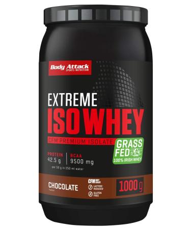 Body Attack Extreme ISO Whey Protein Powder Chocolate 1 kg protein powder easily soluble & fast digestible whey isolates - from 100% Irish pasture milk chocolate 1 kg (1 Pack)