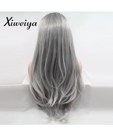 Xiweiya 24-Inch Long Gray Lace Wig | Heat Resistant Nature Wave Synthetic Lace Front Wig for Women - Soft Mermaid Hair Replacement - Buy Online on GoSupps.com