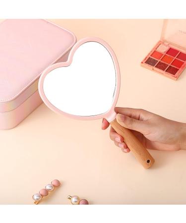 BinaryABC Heart Shape Hand Held Mirror - Wooden Handle Makeup Mirror (Pink) - Buy Online on GoSupps.com