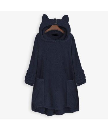 Bigfanshu Womans Tops Fleece Cat Ear Plus Size Long Sleeve Hoodie Pocket Top Sweater Blouse Navy - Buy Online on GoSupps.com