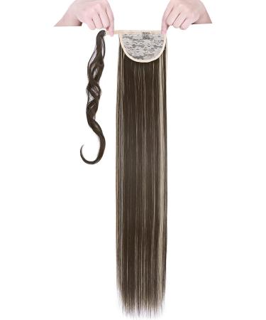 Ponytail Extension Wrap Around Clip in Hairpiece for Women - 32 Inch Straight Dark Brown & Ash Blonde - Buy Online on GoSupps.com