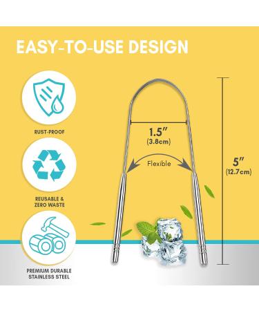 URBN LIVING U-Shaped Tongue Scraper Cleaner - 2 Pack with Metal Travel Case | Premium Grade Stainless Steel | Great for Healthy Oral Hygiene & Fighting Bad Breath - Buy Online on GoSupps.com