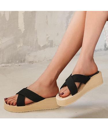 HSYHKDSY Women's Wedge Heel Plateaus Sandals - Elegant Glittering Summer Shoes for Vacation - Comfortable Casual Footwear in Black (5.5 UK) - Buy Online on GoSupps.com