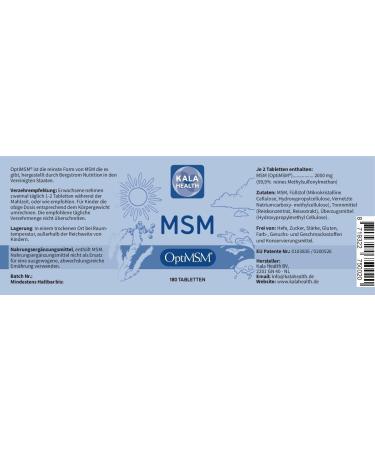 KALA HEALTH Optimsm - 99.9% Pure MSM Tablets | High Dose Methylsulfonylmethane for Joint & Wellness Support - International Shipping Available - Buy Online on GoSupps.com