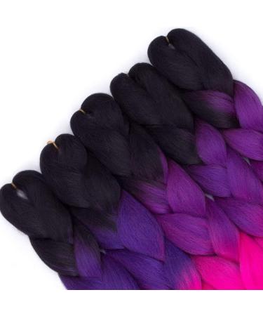 Shop 6 Piece Kanecalon Ombre Rose Hair Extensions - Black to Purple Crochet Braids | Premium Synthetic Braiding Hair - Buy Online on GoSupps.com