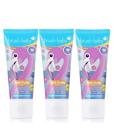 Brush-Baby Tutti Frutti Toothpaste for Kids | Stage 3 - Kids | 3+ Years | Delicious Fruity Flavour with Xylitol & Fluoride for Strong Teeth Healthy Gums & Fresh Breath | Pack of 3 x 50ml Tubes Tooty Fruity