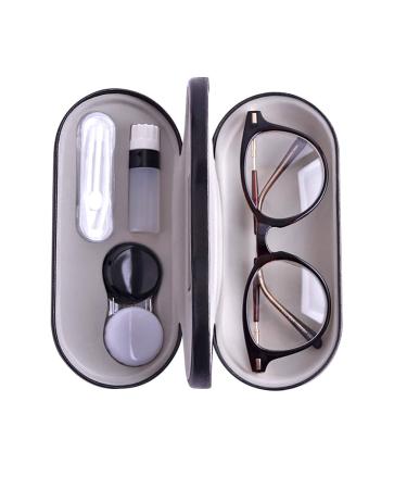 Calayu Dual Use Glasses Case Case for Glasses and Contact Lenses Glasses Container Contact Lens Cases with Built-in Mirror