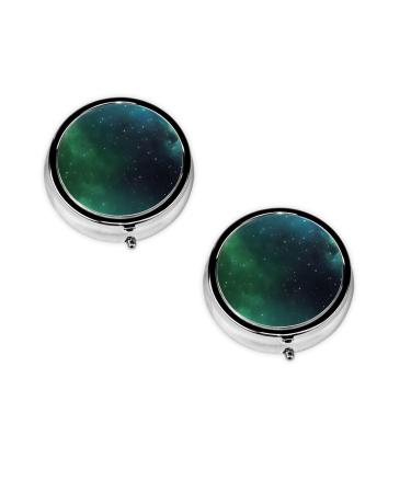 (Galaxy Green) Round Pill Box 3 Compartment Pill Box Mini Decorative Pocket Purse Portable Travel Medicine Tablet Vitamin Holder Organizer Pill Case
