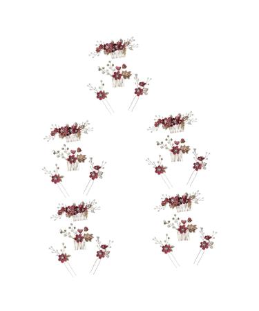 MAGICLULU 5 Sets Hairpin Wedding Hair Decoration Rhinestone Hair Clips Chinese Decor Japanese Hair Pin Rhinestone Bobby Pins Bride Hair Decor Red Women's Zinc Alloy Rhinestones Hair Comb