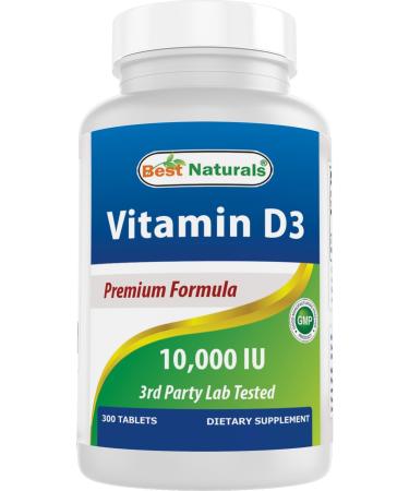 Best Naturals Vitamin D3 10000 IU 300 Tablets Made in USA Non-GMO Gluten Free No Artificial Color Flavor or Preservatives Dietary Supplement