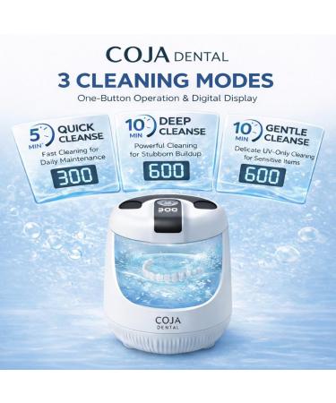 COJA Dental Cleansing Pod PRO + UV - 48kHz Ultrasonic Retainer Cleaner Dual Accessory UV Ports 200mL USB-C Rechargeable for Aligners Dentures Night Guards Mouthguards (Arctic White) - Buy Online on GoSupps.com