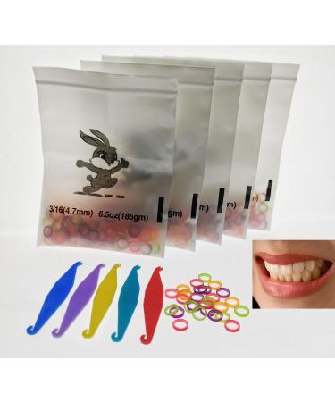 SmileTech Dental Teeth Gap 6.5 OZ Heavy Neon 3/16 Dental Teeth Bands Dental Teeth Straightener Rubber Bands100 Pcs/Bag (5 Bags)