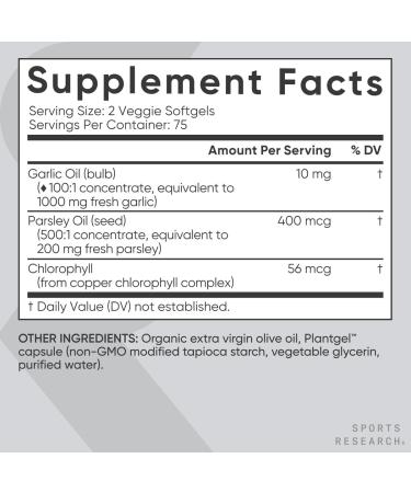 Sports Research Plant-Based Garlic Oil with Parsley & Chlorophyll - 150 Veggie Softgels for Immune Support - Buy Online on GoSupps.com