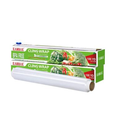 Plastic Wrap with Slide Cutter 12 Inch X 300 Square Foot Roll KAMMAK Cling Wrap for Food BPA-Free Microwave-Safe Kitchens Quick Cut Food Service Film (Pack of 2) 300 Sq Ft (Pack of 2)
