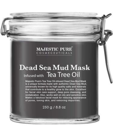 Majestic Pure Dead Sea Mud Mask Infused With Tea Tree Oil - Supports Acne Prone and Oily Skin, for Women and Men - Fights Whitehead and Blackhead - Helps Reduce the Appearances of Scars - 8.8 oz