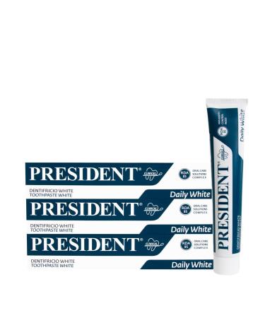 President President 3 x 75 ml White Toothpaste Whitening Anti-Plaque Anti-Scales and Anti-Yellowing of Teeth Refreshing with Piedmontese Mint Aroma RDA 85