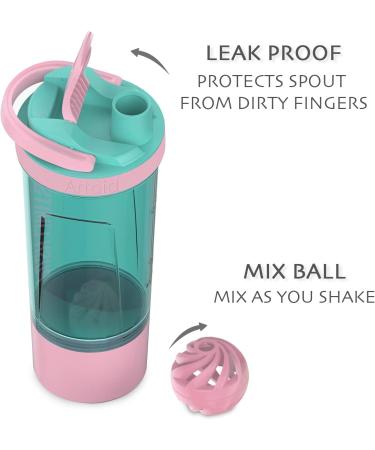 Artoid Mode 24-Ounce Fitness Protein Shaker Bottle | Dual Mixing Technology with Shaker Balls & Grids | Twist & Lock Protein Box | Cream Pink/Aqua Green - Buy Online on GoSupps.com
