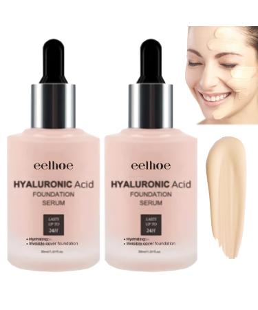 Flysmus EGF Nude Hyaluronic Acid Foundation Serum Eelhoe Hyaluronic Acid Foundation Serum 30 ml/1 oz Hydrating Invisible Cover Foundation for Face 2-in-1 Makeup/Anti-Aging 1oz 2pcs