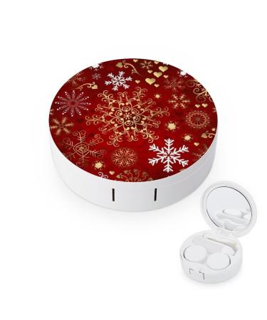 Bagea-Ka Winter Snowflake Red Sparkle Christmas Pattern Contact Lens Case Box Eye Care Kit Holder Mirror Box with Tweezers Remover Tool Solution Bottle for Outdoor Travel & Home
