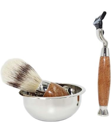 Luxury HRTC Men's Shaving Brush Stand & 3-Layer Razor Blade Kit with Natural Stone Handles - Silver 13x15cm - Buy Online on GoSupps.com
