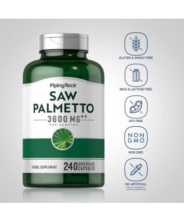 Piping Rock Saw Palmetto Supplement 3600mg | 240 Capsules | Berries Non-GMO Gluten Free - Buy Online on GoSupps.com