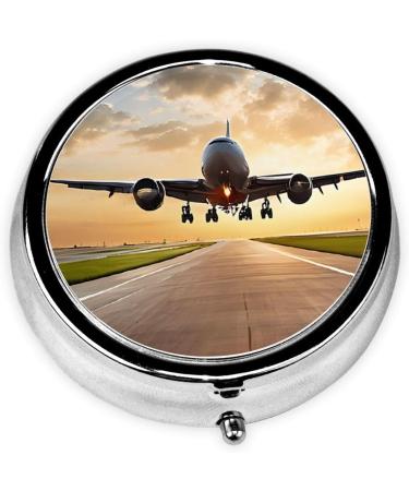 Airplane Printed Mini Round Pill Box | 3 Compartment Travel Pill Organizer | Portable Medicine Case for Home & Office Use - Buy Online on GoSupps.com
