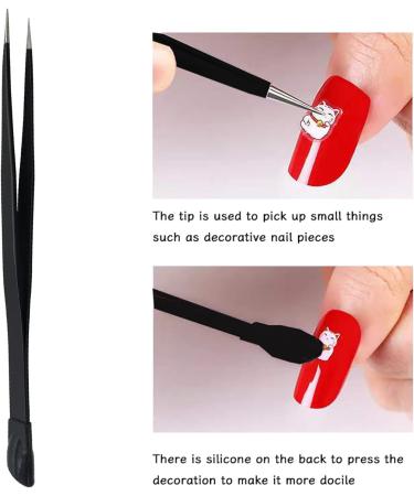 2 PCS Nail Art Tweezers Set - Straight and Curved Tip Rhinestone Stickers Picker Tweezers for Craft & Makeup - Black - Buy Online on GoSupps.com