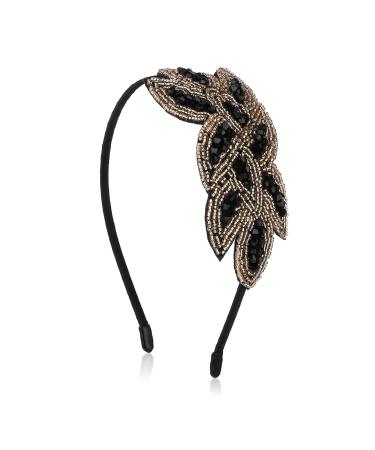 WLLHYF 1920s Headbands for Women Vintage Headpiece Crystal Hairband Rhinestone Flapper Headpiece 20s Elegant Hair Valentines Accessory Flapper Headband for Girls Costume Party (Black Gold)