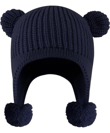 KAKU NANU Toddler Winter Hat with Double Pom Pom | Fleece Lined Beanie for Baby Boys and Girls | 6-12 Months | Dark Blue - Buy Online on GoSupps.com